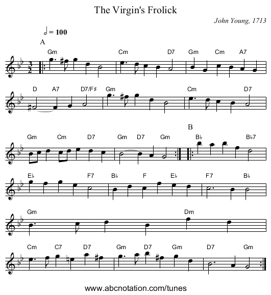 The Virgin's Frolick - staff notation