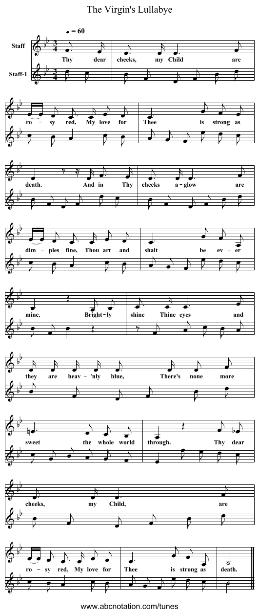 The Virgin's Lullabye - staff notation