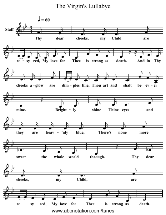 The Virgin's Lullabye - staff notation