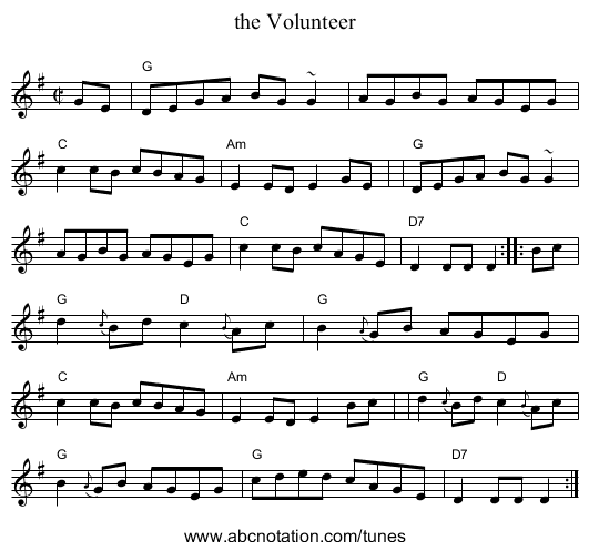 the Volunteer - staff notation