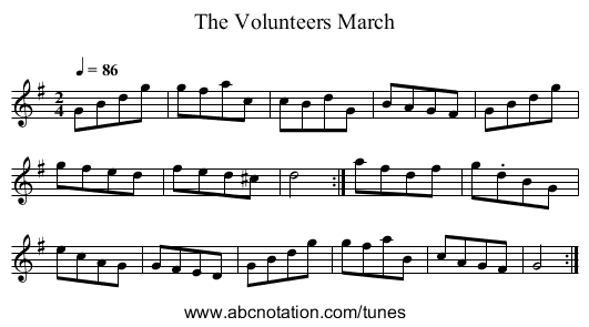 The Volunteers March - staff notation