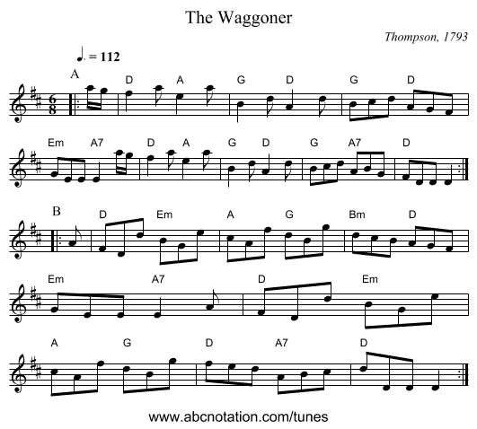 The Waggoner - staff notation