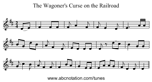 The Wagoner's Curse on the Railroad - staff notation