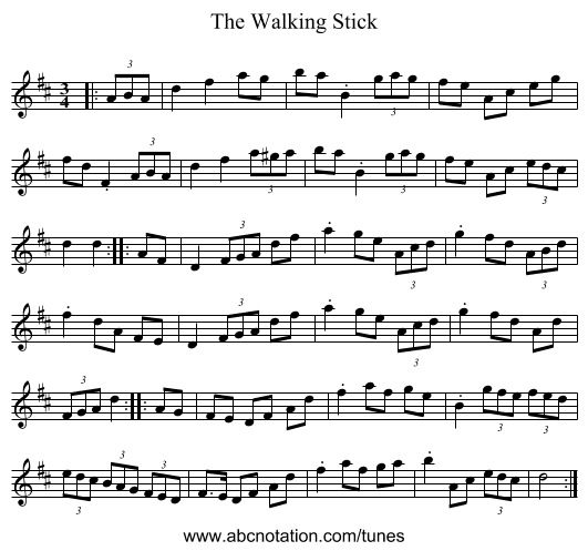 The Walking Stick - staff notation