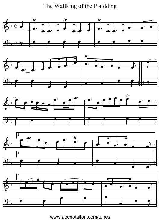 The Wallking of the Plaidding - staff notation