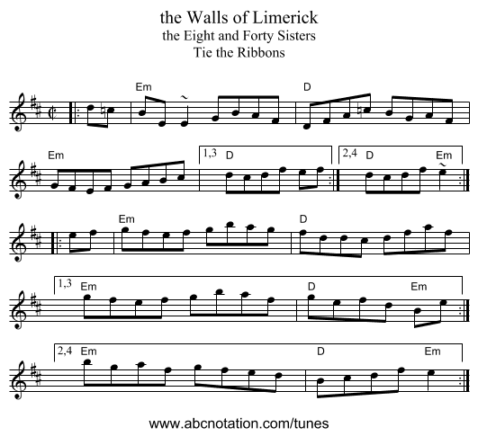 the Walls of Limerick - staff notation