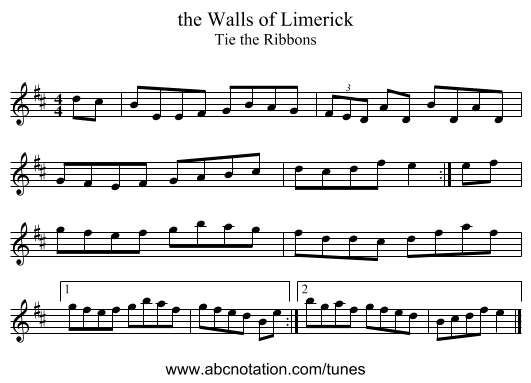 the Walls of Limerick - staff notation