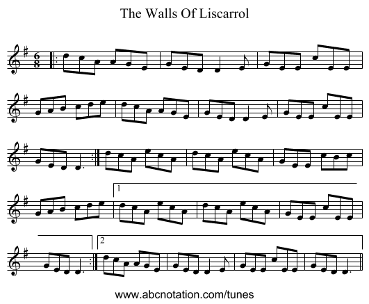 The Walls Of Liscarrol - staff notation