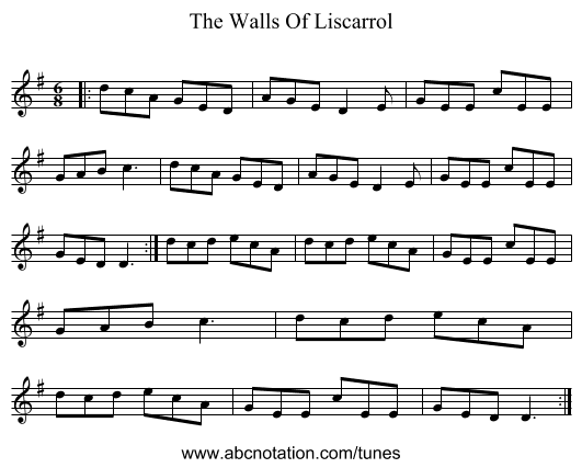 The Walls Of Liscarrol - staff notation