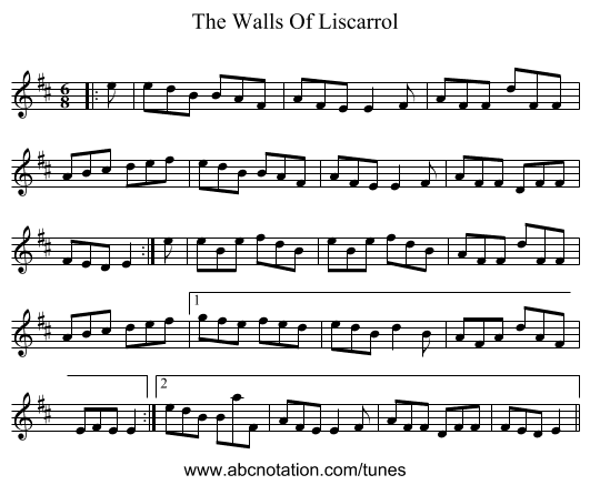 The Walls Of Liscarrol - staff notation