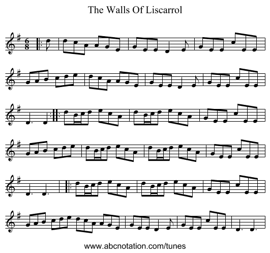 The Walls Of Liscarrol - staff notation