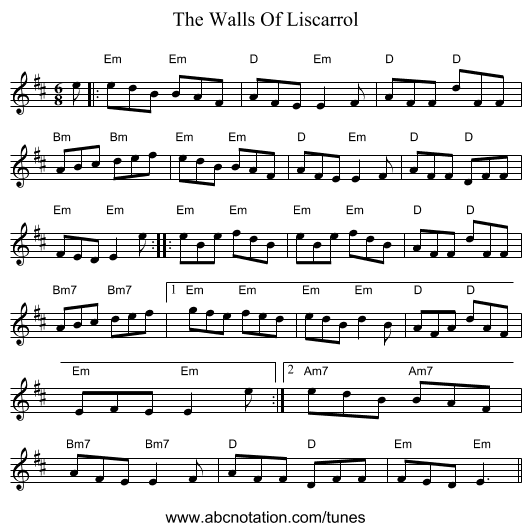 The Walls Of Liscarrol - staff notation