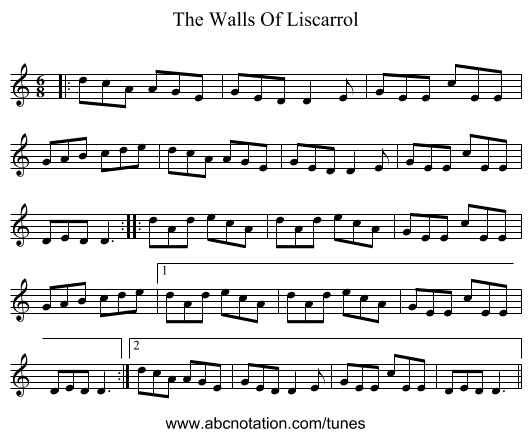 The Walls Of Liscarrol - staff notation