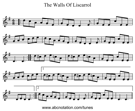 The Walls Of Liscarrol - staff notation