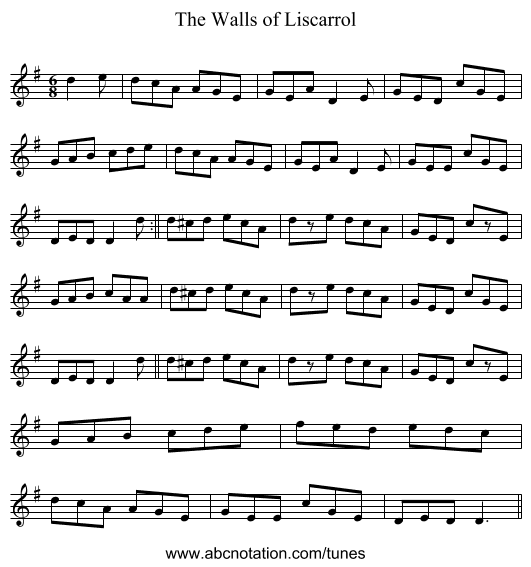 The Walls of Liscarrol - staff notation