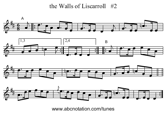 the Walls of Liscarroll #2 - staff notation