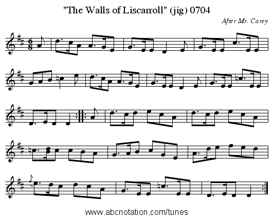 The Walls of Liscarroll (jig) 0704 - staff notation