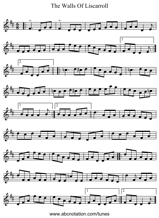 The Walls Of Liscarroll - staff notation