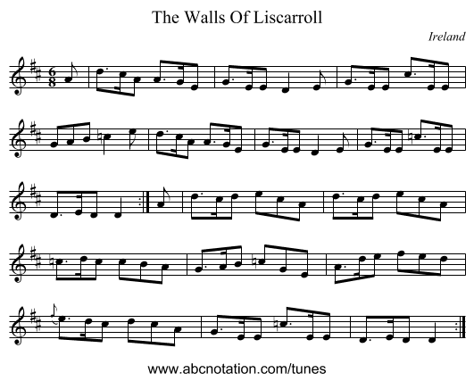 The Walls Of Liscarroll - staff notation