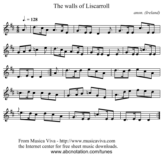 The walls of Liscarroll - staff notation