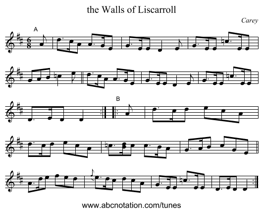 the Walls of Liscarroll - staff notation