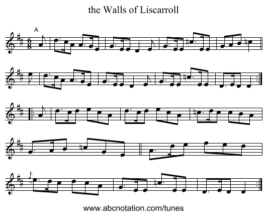the Walls of Liscarroll - staff notation