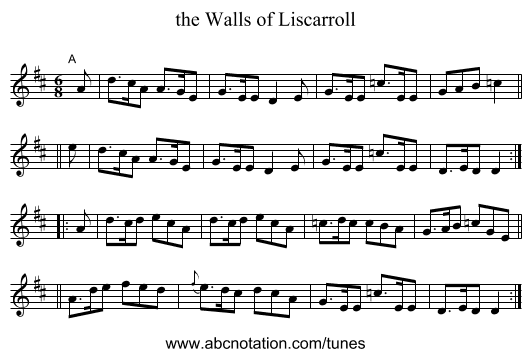 the Walls of Liscarroll - staff notation