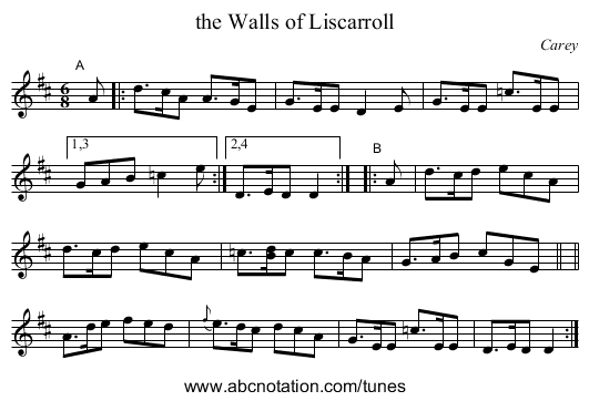 the Walls of Liscarroll - staff notation