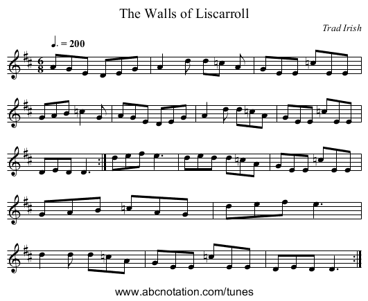 The Walls of Liscarroll - staff notation