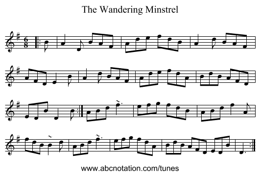 The Wandering Minstrel - staff notation