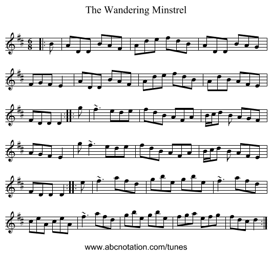 The Wandering Minstrel - staff notation