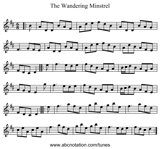 The Wandering Minstrel - staff notation