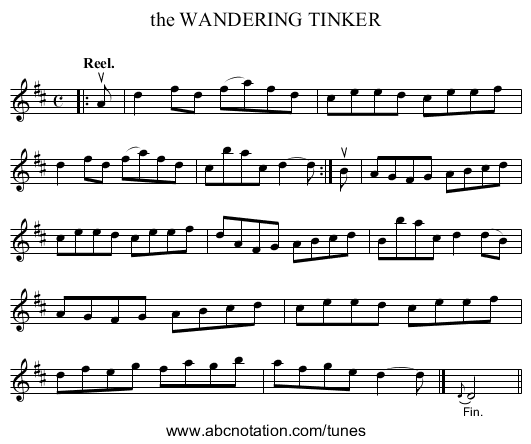 the WANDERING TINKER - staff notation