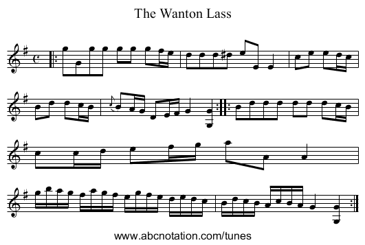 The Wanton Lass - staff notation