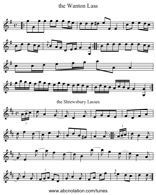 the Wanton Lass - staff notation