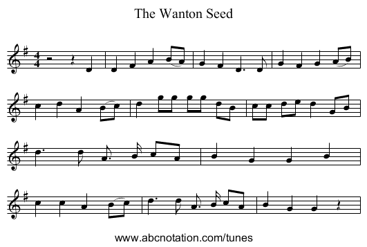 The Wanton Seed - staff notation
