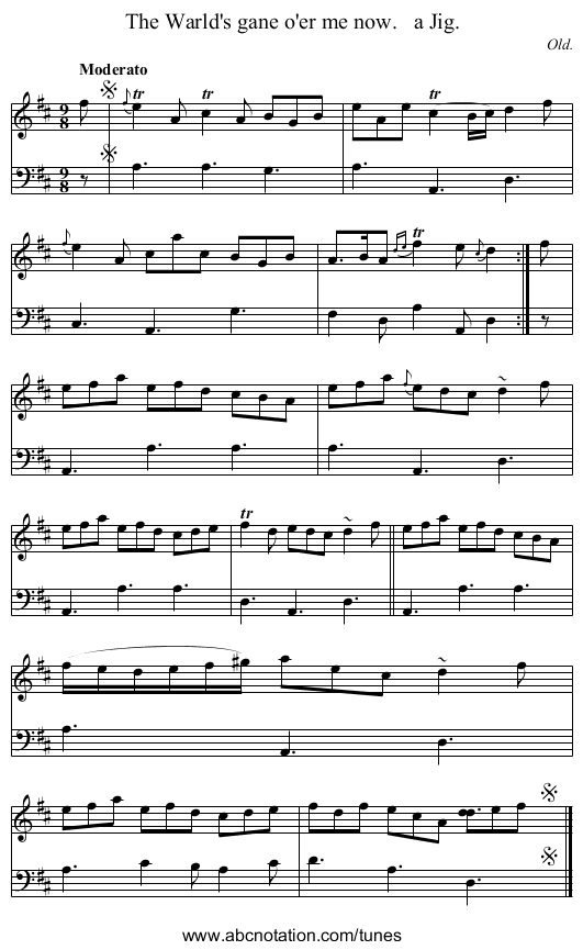 The Warld's gane o'er me now. a Jig. - staff notation