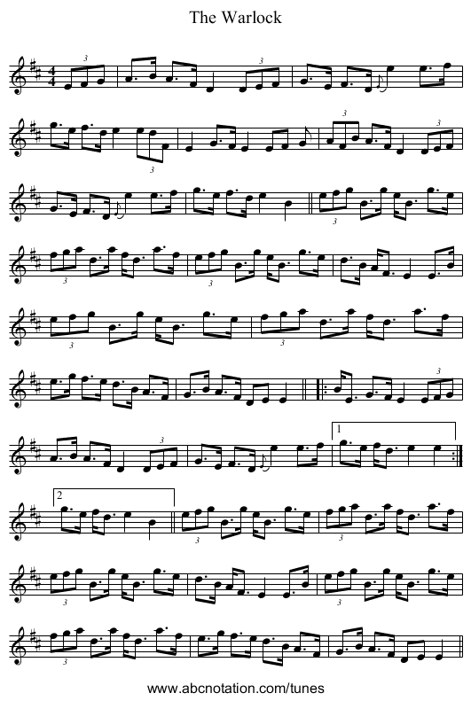 The Warlock - staff notation