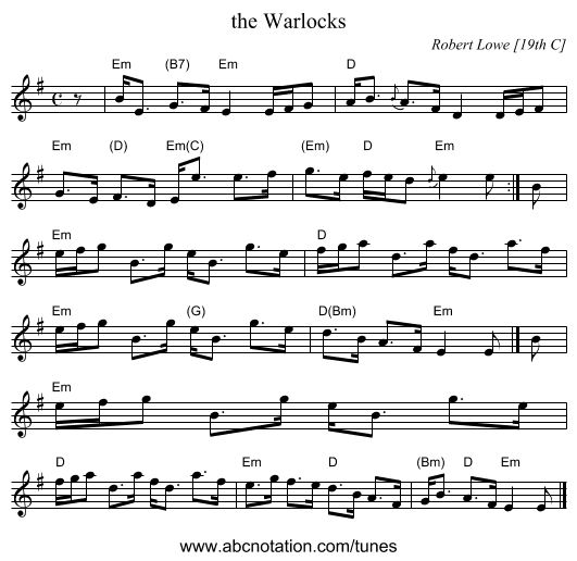 the Warlocks - staff notation