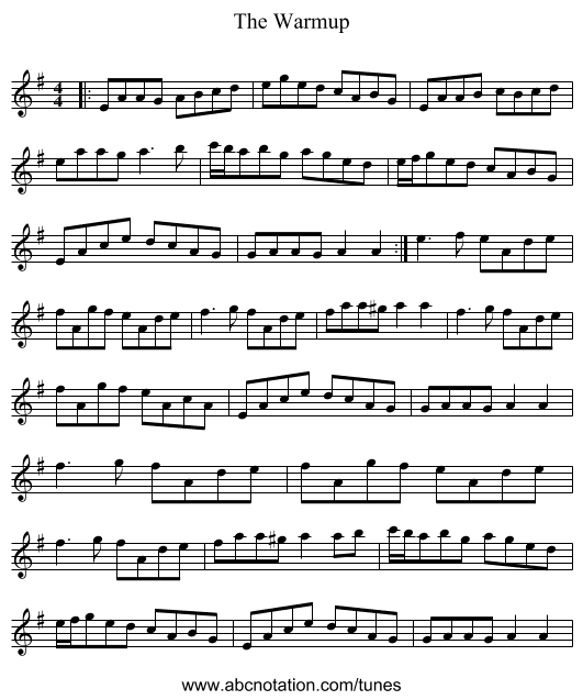 The Warmup - staff notation