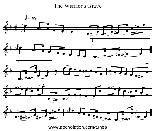 The Warrior's Grave - staff notation