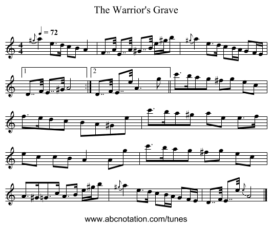 The Warrior's Grave - staff notation