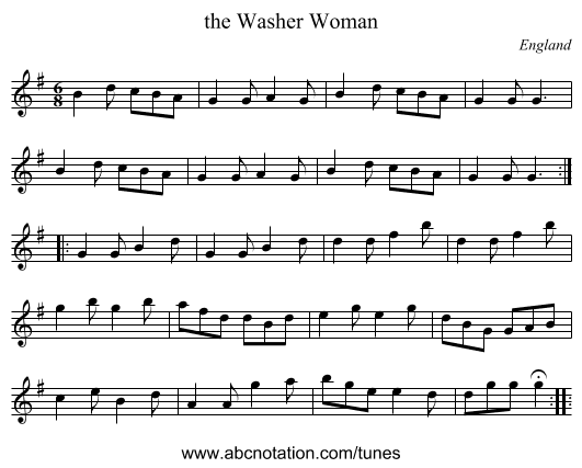 the Washer Woman - staff notation