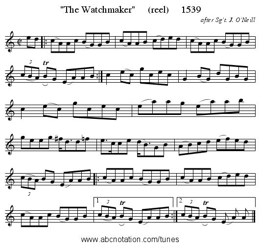 The Watchmaker (reel) 1539 - staff notation