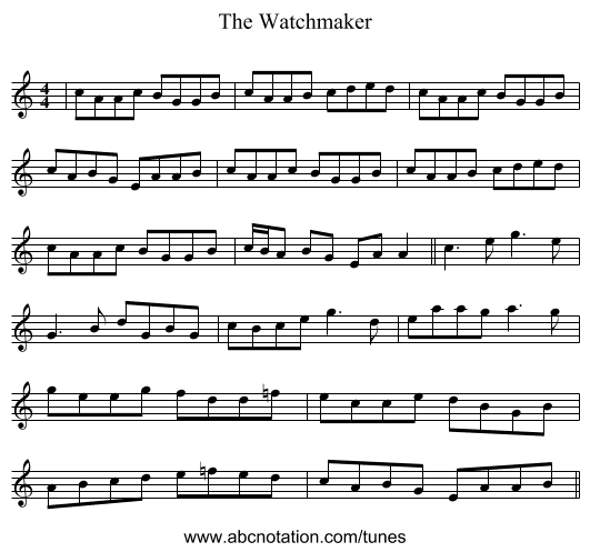 The Watchmaker - staff notation