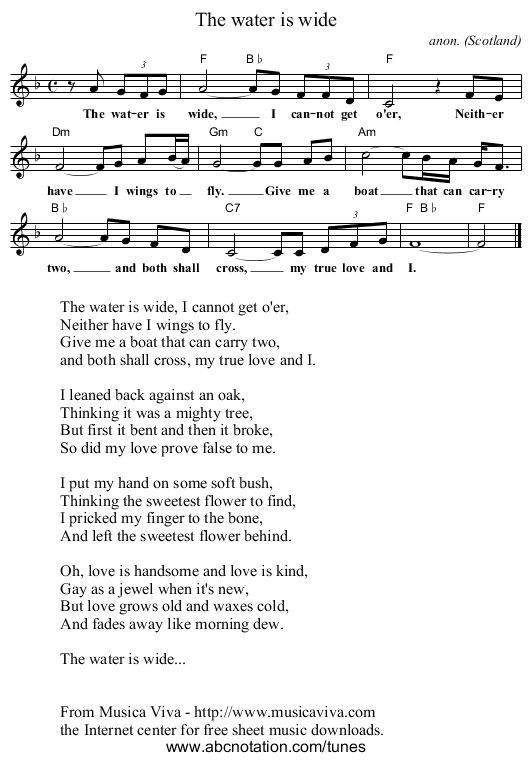 The water is wide - staff notation
