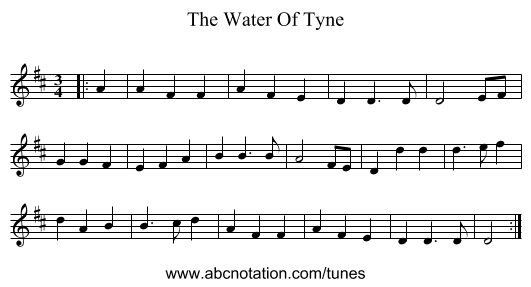 The Water Of Tyne - staff notation