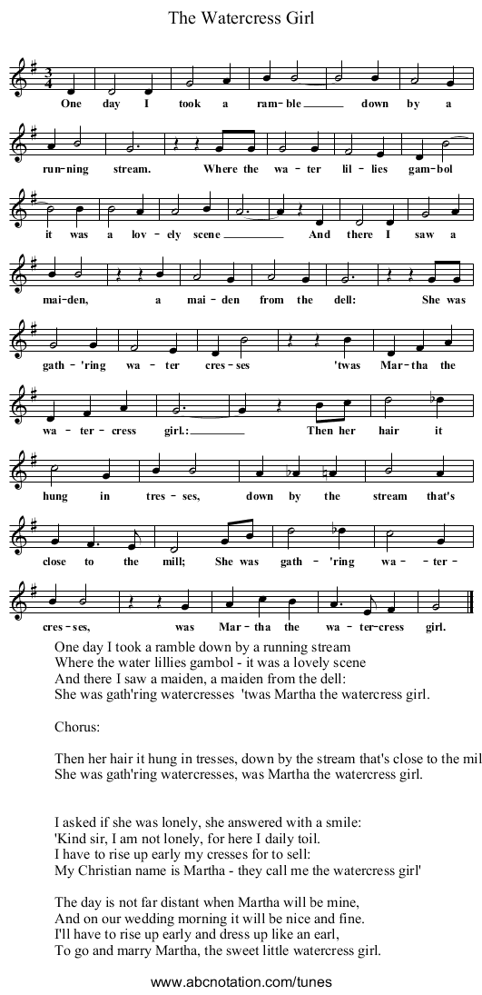 The Watercress Girl - staff notation