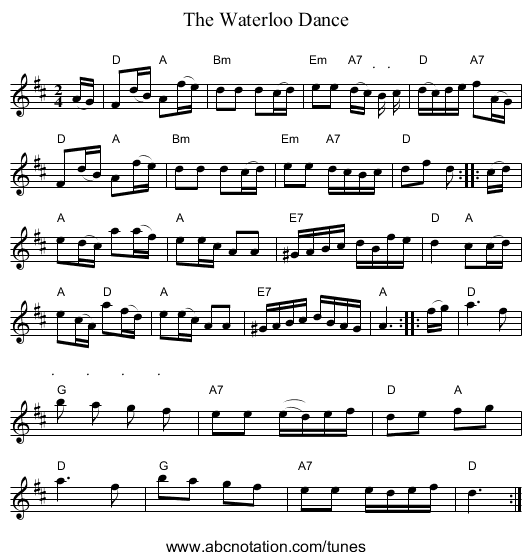 The Waterloo Dance - staff notation