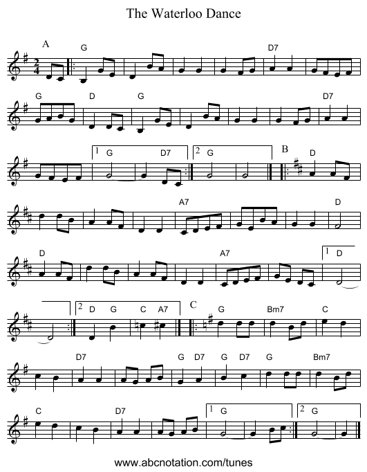The Waterloo Dance - staff notation